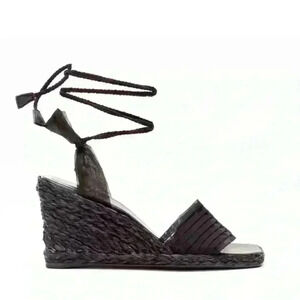 Stuart Weitzman Vintage Black Espadrilles Black Heel Wedges Women’s Size 10